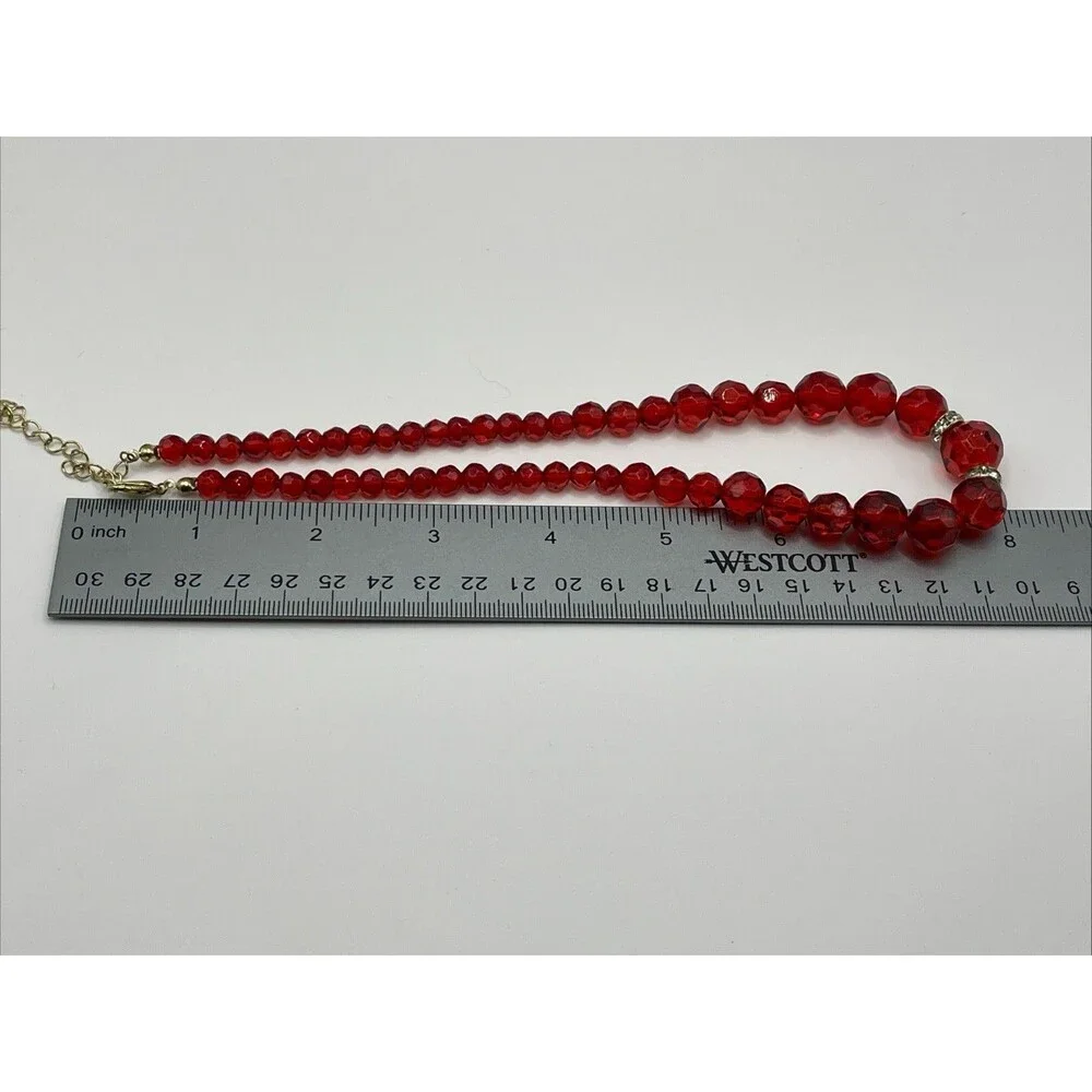 Red Glass Bead Choker Necklace 16-18”